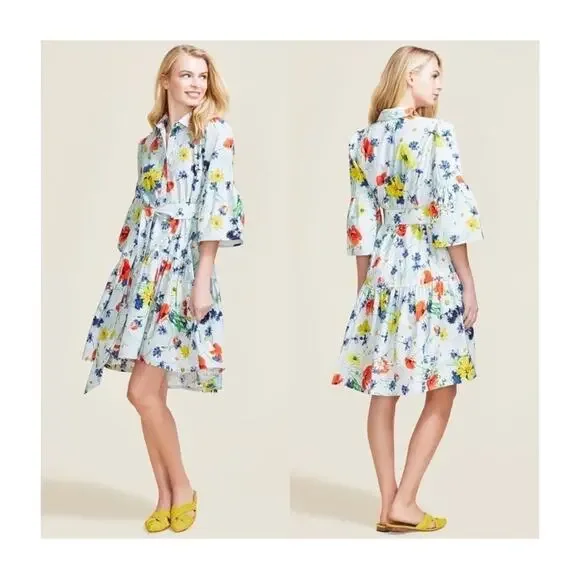 Pearl by Lela Rose Floral Poplin Flounce Hem Dress - Picture 1 of 12